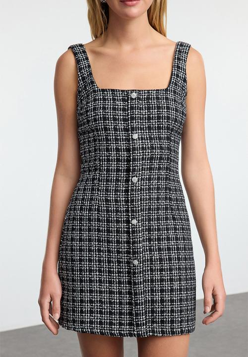 Trendyol - Tweed Woven Short Evening Prom Dress - Black