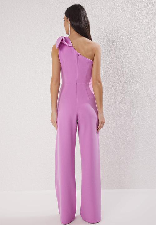Trendyol -  Asymmetric Collar Bowknot Woven Jumpsuiy-Lilac