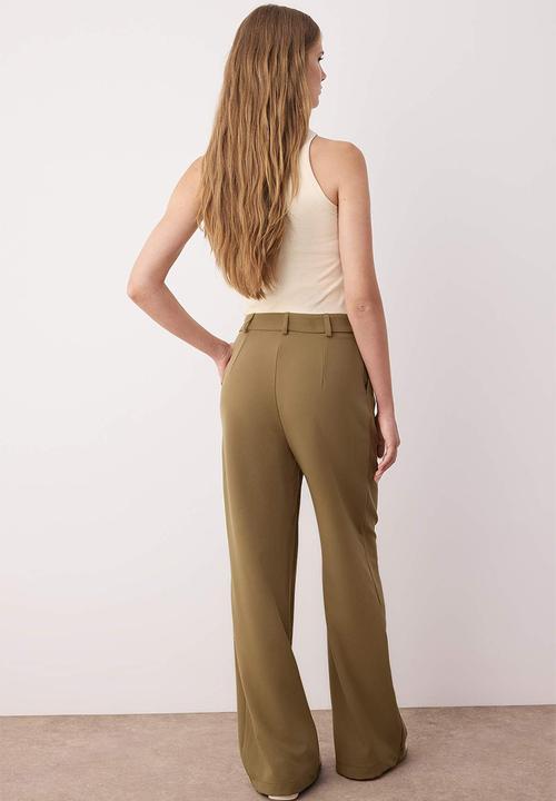 Trendyol - Khaki Pleated Wide Leg Trousers  - Light Khaki
