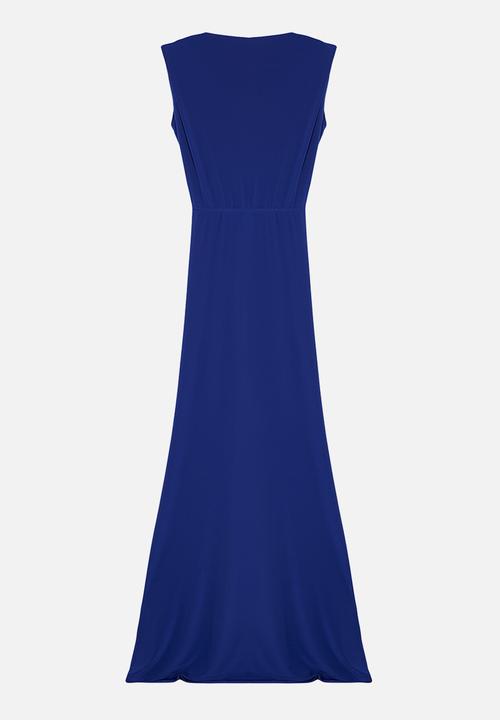 Trendyol - Fitted Draped Woven Long Elegant Evening Dress - sax
