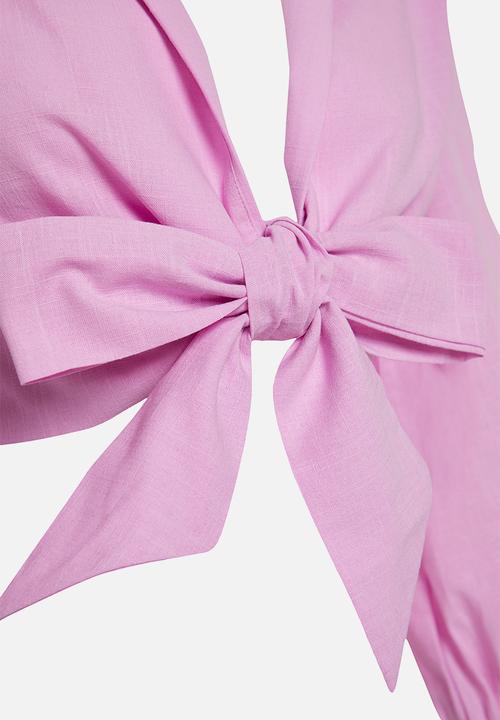 Trendyol - Crop Woven Tied Flamed Cotton Beach Blouse - Pink