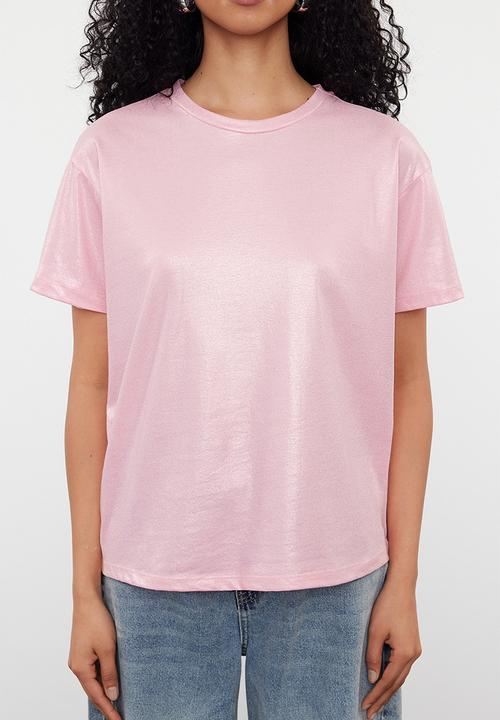 Trendyol - Foil finish t-shirt top - pink