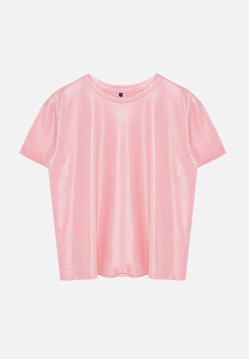 Trendyol - Foil finish t-shirt top - pink