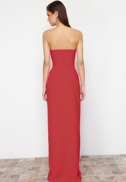 Trendyol - Corset Detailed Woven Long Evening Dress - Red