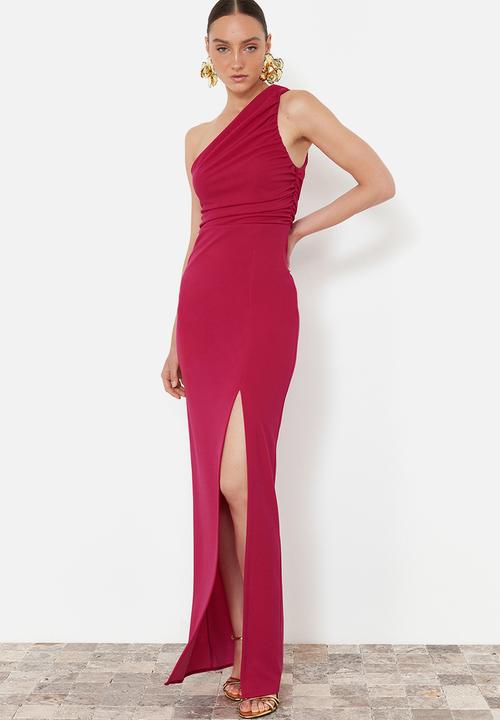 Trendyol - Fitted Knitted Long Elegant Evening Dress - Fuchsia