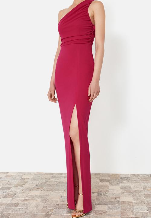 Trendyol - Fitted Knitted Long Elegant Evening Dress - Fuchsia