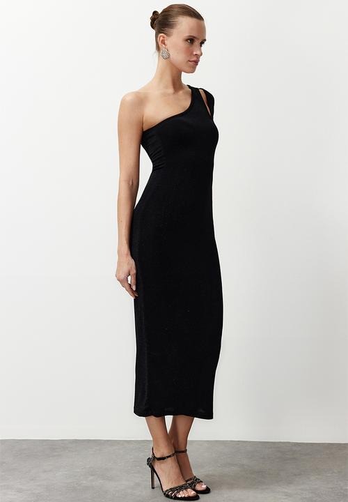Trendyol - Lined Shiny Lurex Knitted Elegant Evening Dress - Black