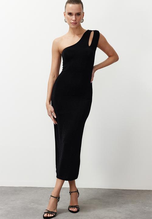 Trendyol - Lined Shiny Lurex Knitted Elegant Evening Dress - Black