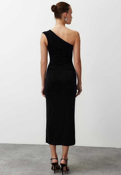Trendyol - Lined Shiny Lurex Knitted Elegant Evening Dress - Black