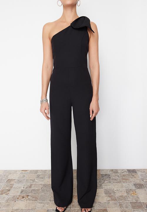 Trendyol - Bow Detailed Single Sleeve Woven Jumpsuit - Black