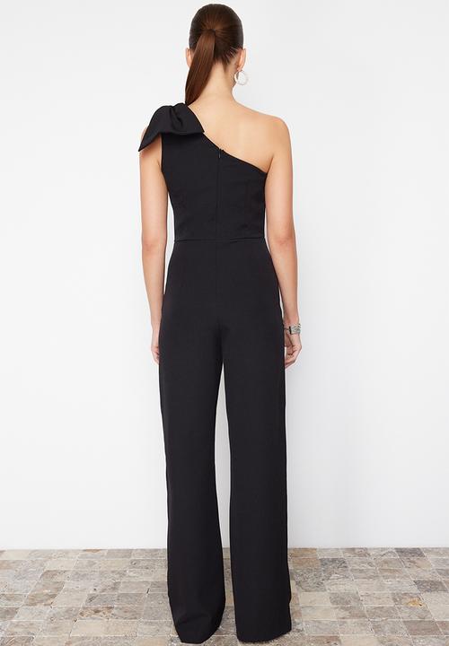 Trendyol - Bow Detailed Single Sleeve Woven Jumpsuit - Black