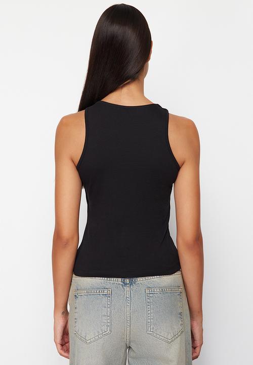 Trendyol - Cotton halter collar fitted flexible 2 pack knitted undershirt - black-stone