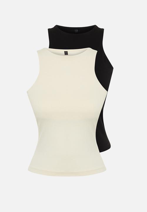 Trendyol - Cotton halter collar fitted flexible 2 pack knitted undershirt - black-stone