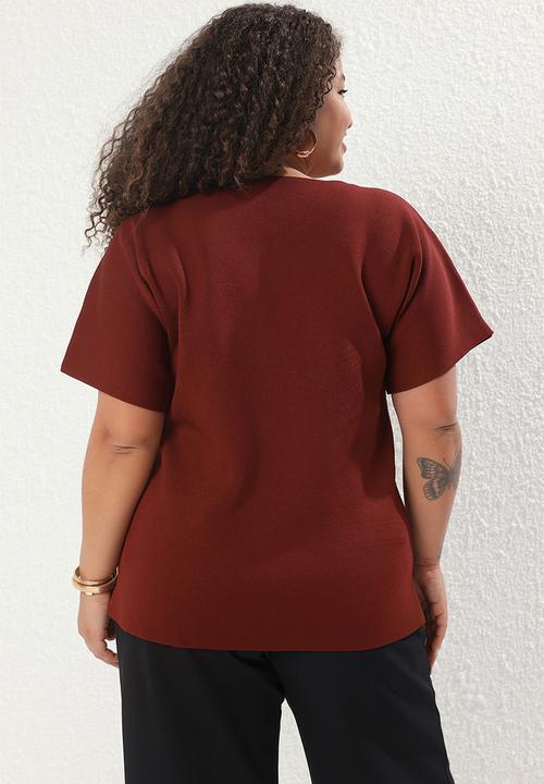 Trendyol - Buttoned asymmetric closure knitwear blouse - plum