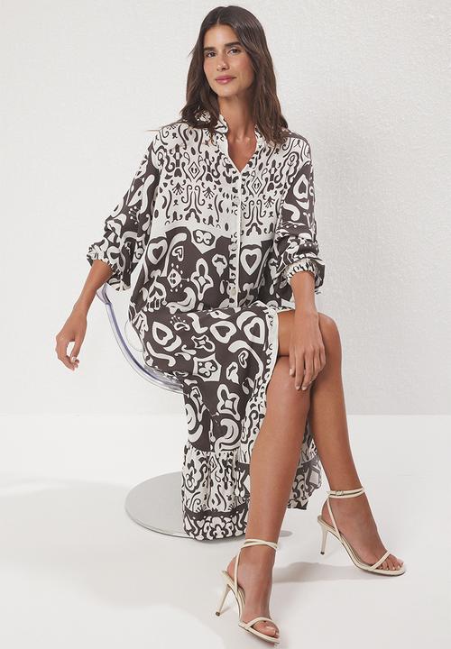 Trendyol - Border Pattern  Midi Dress - Brown