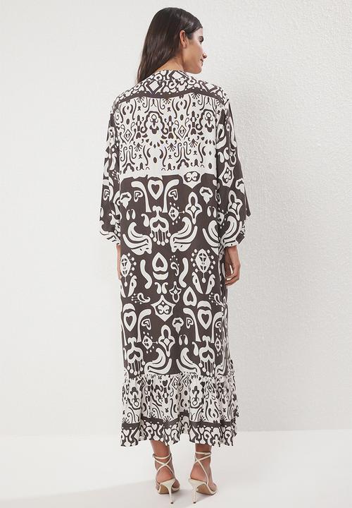 Trendyol - Border Pattern  Midi Dress - Brown