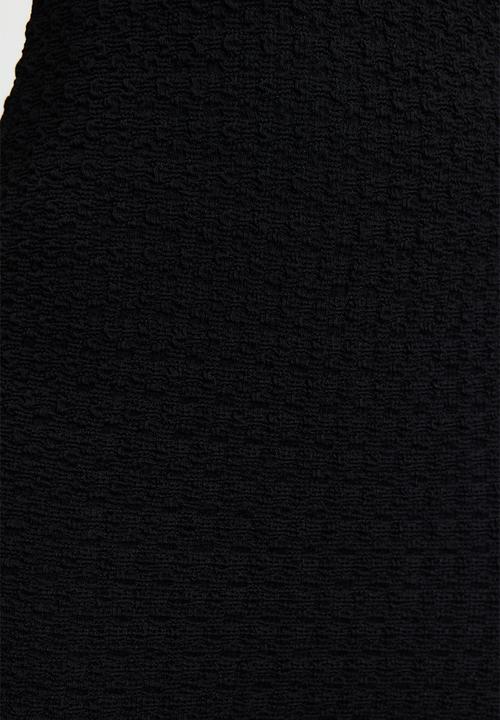 Trendyol - Textured fabric fitted moon sleeve knitted stretchy midi pencil dress - black