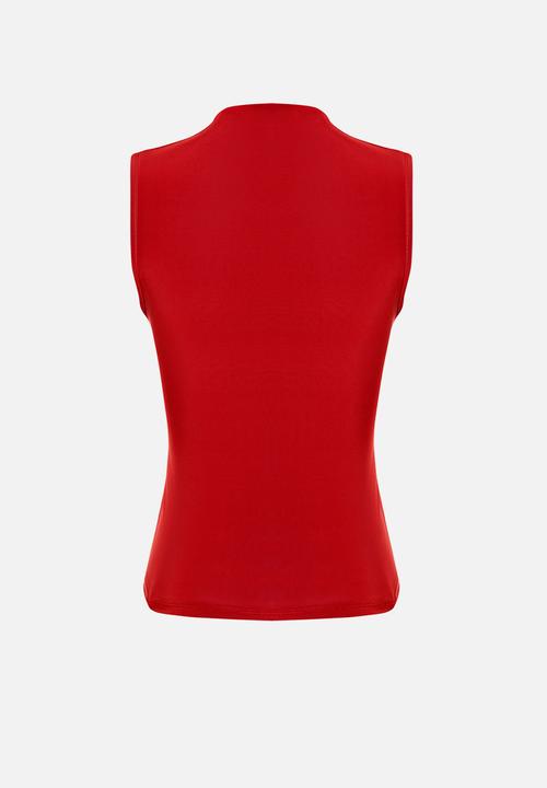 Trendyol - Gathered, fitted, stretchy knitted top - red
