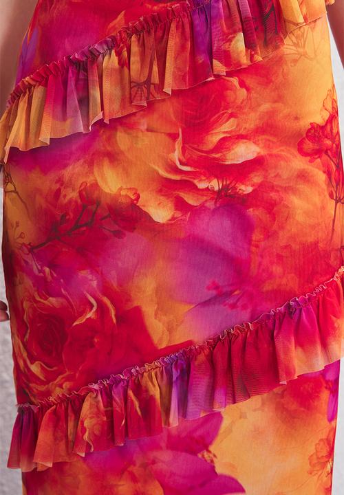 Trendyol - Ruffle detailed tulle lined maxi evening prom dress - very colorful