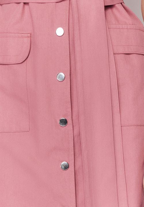 Trendyol -  Belted gabardine midi shirt dress - Rose pink