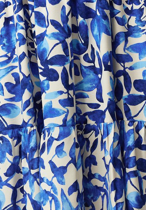 Trendyol - Floral Tiered Midi Woven Dress - Blue