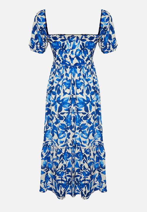 Trendyol - Floral Tiered Midi Woven Dress - Blue