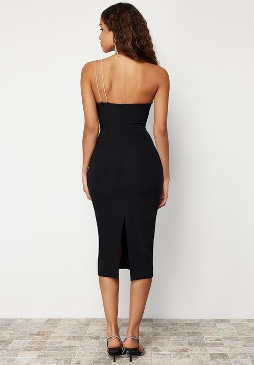 Trendyol - Bodycon Shiny Stone Woven Elegant Evening Dress - Black