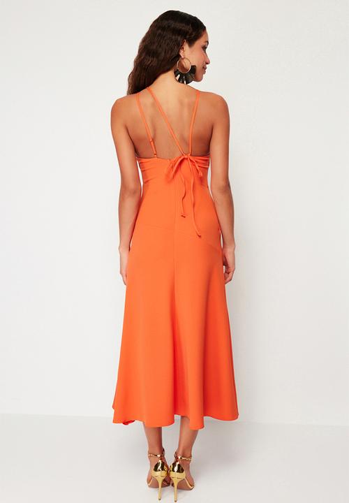 Trendyol - Woven Back Tie Woven Evening Dress Graduation Dress - Orange
