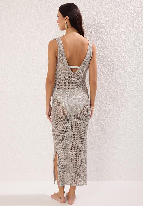 Trendyol - Fitted Midi Knit Crochet Shiny Beach Dress