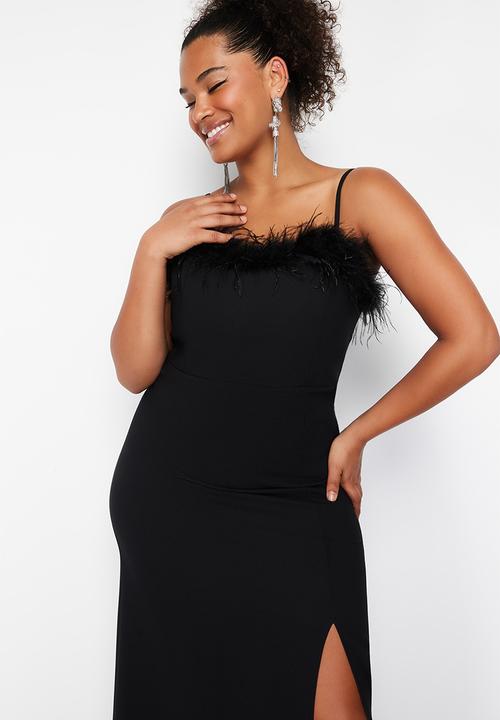 Trendyol - Strapless weaving plus size evening dress - black