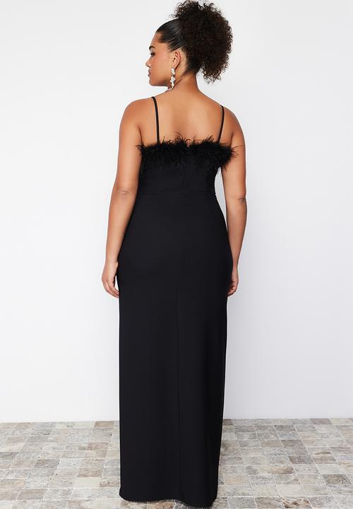 Trendyol - Strapless weaving plus size evening dress - black