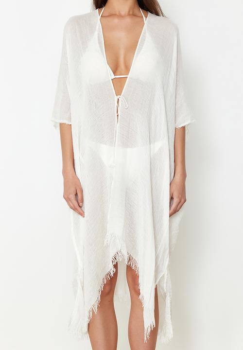 Trendyol - Midi Woven Tassel Beach Kimono & Kaftan - White