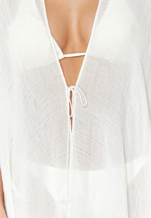 Trendyol - Midi Woven Tassel Beach Kimono & Kaftan - White