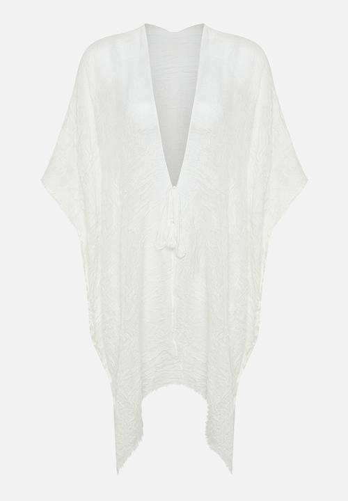 Trendyol - Midi Woven Tassel Beach Kimono & Kaftan - White