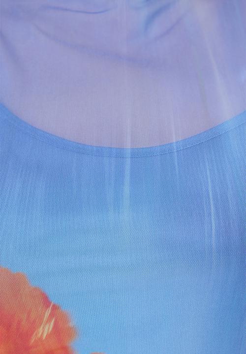 Trendyol - Floral printed knitted tulle plus size dress - blue