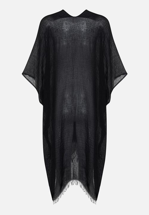 Trendyol - Midi Woven Tassel Beach Kimono & Kaftan - Black