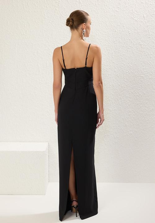 Trendyol - Strapless Woven Maxi  Evening Dress - Black