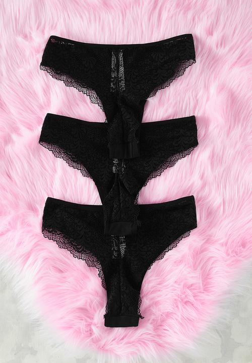 Trendyol - 3-pack micro lace brazilian knitted panties - black