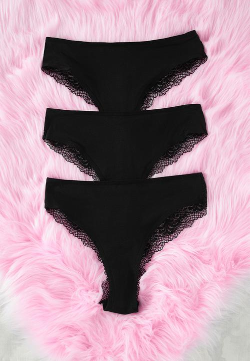 Trendyol - 3-pack micro lace brazilian knitted panties - black