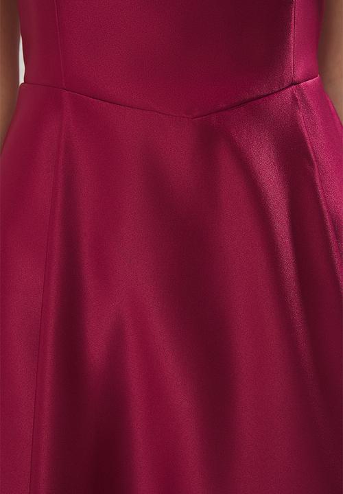 Trendyol - A-Line Satin Woven Elegant Evening Prom Dress - plum