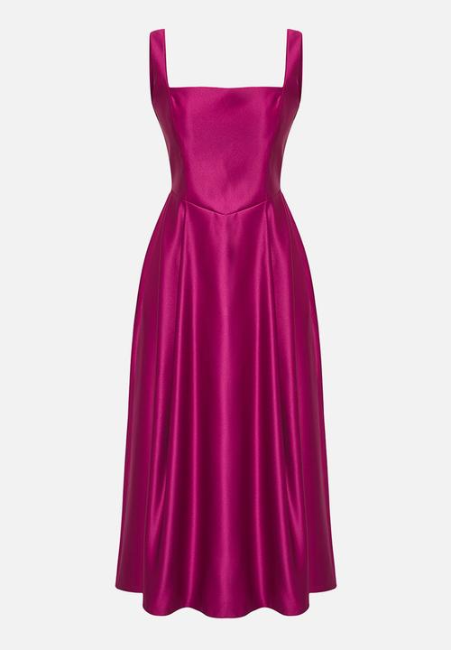 Trendyol - A-Line Satin Woven Elegant Evening Prom Dress - plum