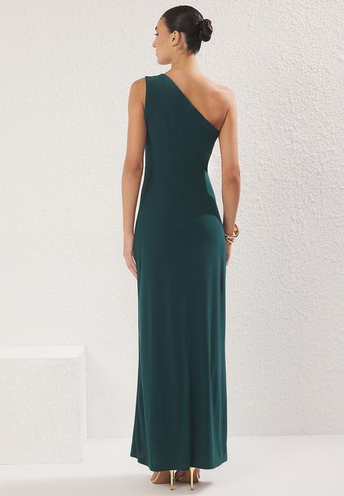 Trendyol - Accessory Detailed Knitted Maxi Evening Dress - Emerald