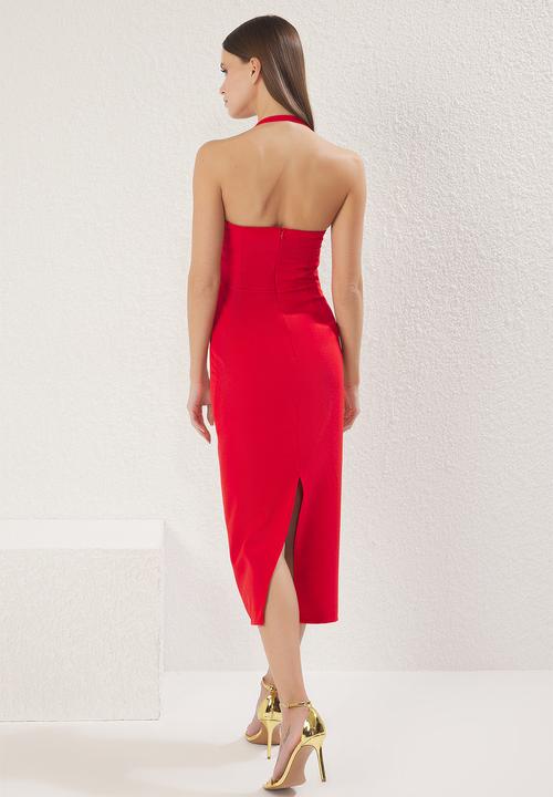 Trendyol - Accessory detailed woven stylish evening dress night graduation dress - red