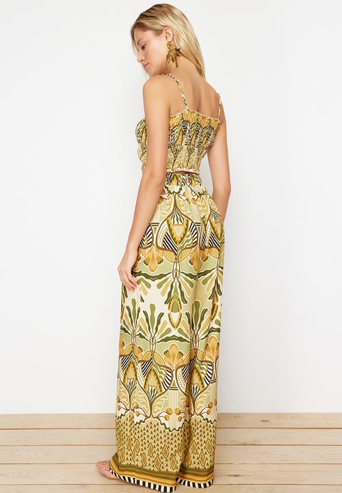 Trendyol - Patterned Woven Gipel Strapless Blouse Trousers Beach Suit - Ethnic