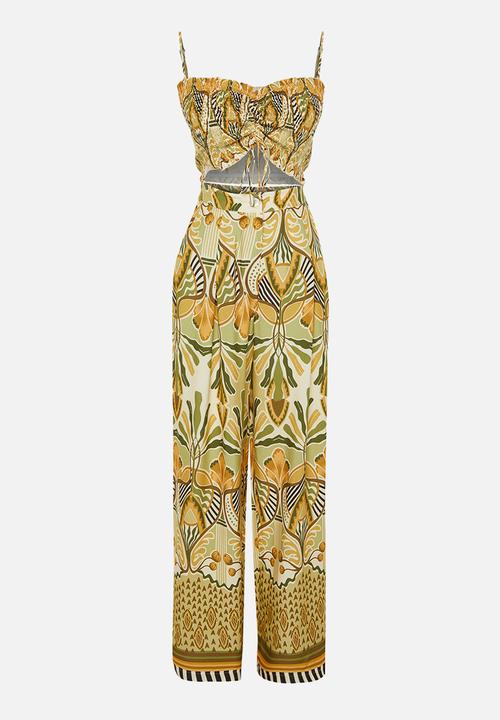 Trendyol - Patterned Woven Gipel Strapless Blouse Trousers Beach Suit - Ethnic