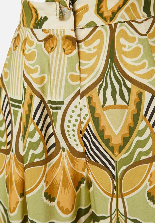 Trendyol - Patterned Woven Gipel Strapless Blouse Trousers Beach Suit - Ethnic