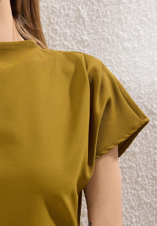 Trendyol - A-Line Degaje Midi Crepe Woven Dress - Oil Green