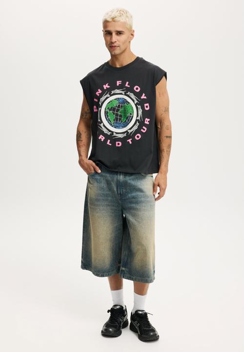 Cotton On - Cropped Fit License Muscle - Lcn Per Washed Black / Pink Floyd