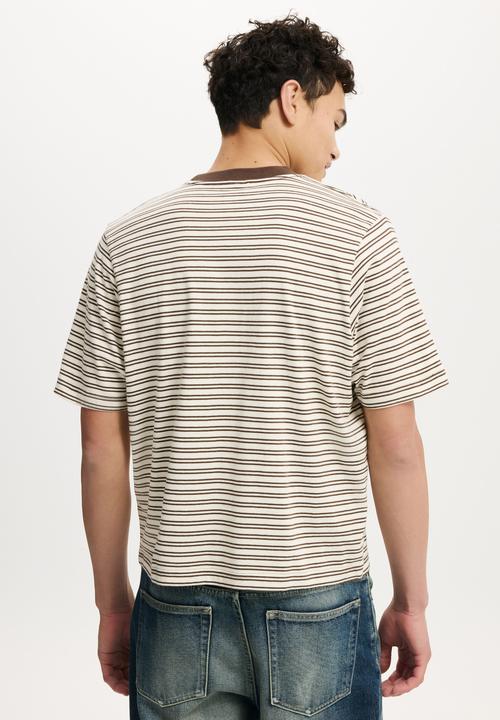 Cotton On - Cropped Fit T-Shirt - Creampuff / Ashen Brown Stripe