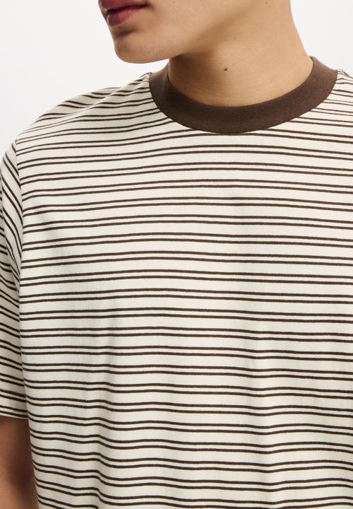 Cotton On - Cropped Fit T-Shirt - Creampuff / Ashen Brown Stripe